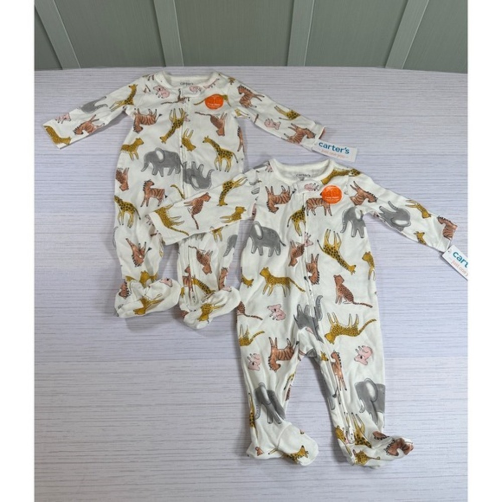 New Carters Just One You *2 Pack* Safari Animal Pajamas 6M 2-Way Zip Sleepers